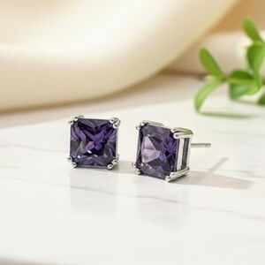 AAQUATIF 8mm Purple Amethyst Cushion Studs • 925 Silver • AAA CZ • Signed AA+Q